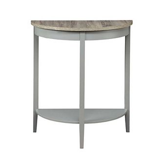 Wooden Half Moon Shaped Console Table with One Open Bottom Shelf, Oak Brown and Gray