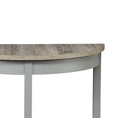 Wooden Half Moon Shaped Console Table with One Open Bottom Shelf, Oak Brown and Gray