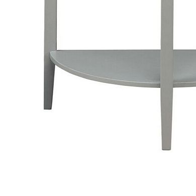 Wooden Half Moon Shaped Console Table with One Open Bottom Shelf, Oak Brown and Gray