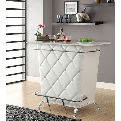 Contemporary Style Leatherette Padded Bar Table With Button Tufting, White