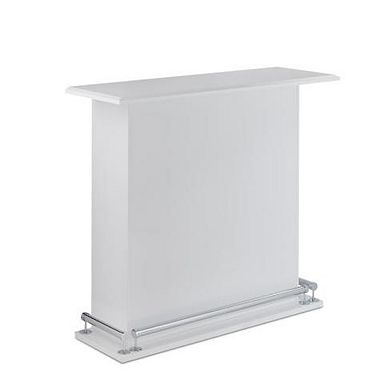 Rectangular Wooden Bar Table with Storage, White and Chrome