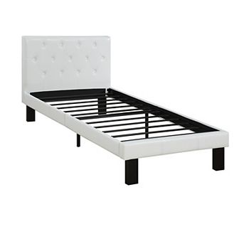 Faux Leather Upholstered Twin size Bed With tufted Headboard White