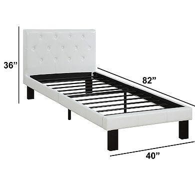 Faux Leather Upholstered Twin size Bed With tufted Headboard White