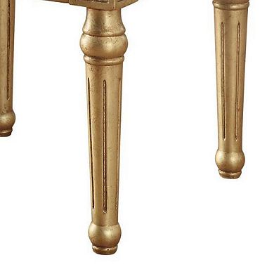 Marble Top End Table With Fluted Detail Wooden Turned Legs, Gold