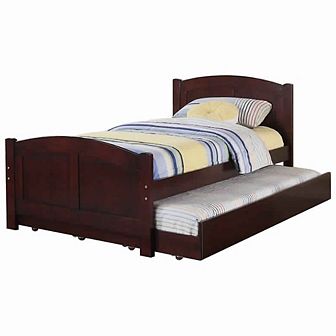 Fascinating Wooden Twin Bed With Trundle, Cherry Brown