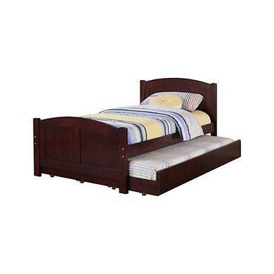 Fascinating Wooden Twin Bed With Trundle, Cherry Brown