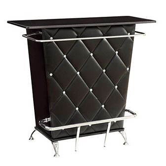 Contemporary Style Leatherette Padded Bar Table With Button Tufting, Black