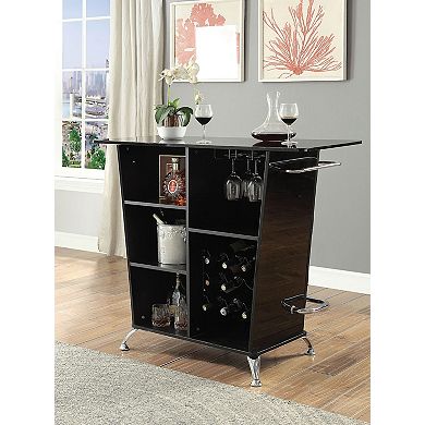 Contemporary Style Leatherette Padded Bar Table With Button Tufting, Black