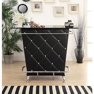 Contemporary Style Leatherette Padded Bar Table With Button Tufting, Black