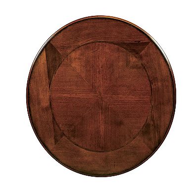 Round Wood and Metal End Table with Scroll Details, Brown