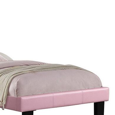 Silky And Sheeny Wooden Full Bed With Pink PU Tufted Head Board, Pink Finish