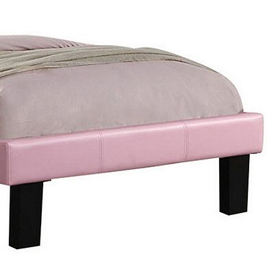 Silky And Sheeny Wooden Full Bed With Pink PU Tufted Head Board, Pink Finish