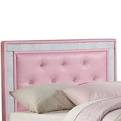 Silky And Sheeny Wooden Full Bed With Pink PU Tufted Head Board, Pink Finish
