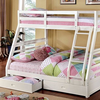 Twin Over Full Wooden Bunk Bed with Storage, White