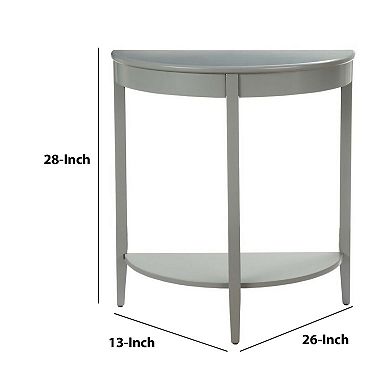 Wooden Half Moon Shaped Console Table with One Open Bottom Shelf, Gray