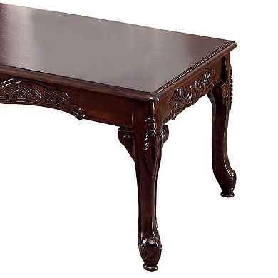 3 Piece Occasional Wooden Table Set with Engraved Details, Cherry Brown