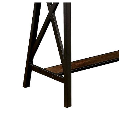 Wooden Counter Height Table With Angled Metal Legs, Black And Brown