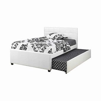 Multi utility Twin Bed With Trundle Squ Tufted Head Boards White