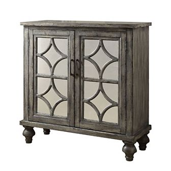 Storage Cabinet with 2 Doors and Diamond Mirror Trim, Weathered Gray