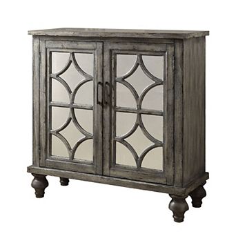 Storage Cabinet with 2 Doors and Diamond Mirror Trim, Weathered Gray