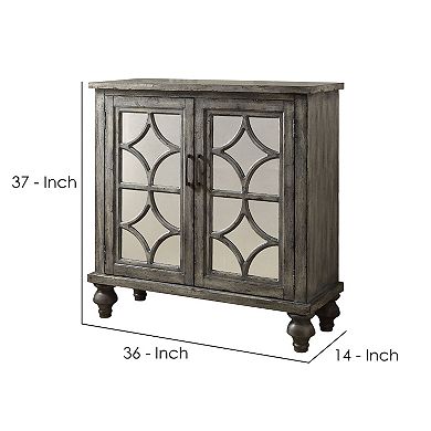 Storage Cabinet with 2 Doors and Diamond Mirror Trim, Weathered Gray