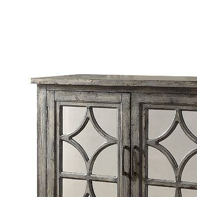 Storage Cabinet with 2 Doors and Diamond Mirror Trim, Weathered Gray