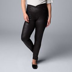 Women's Simply Vera Wang High Rise Faux Leather Leggings Plus Size 2x Wine  for sale online