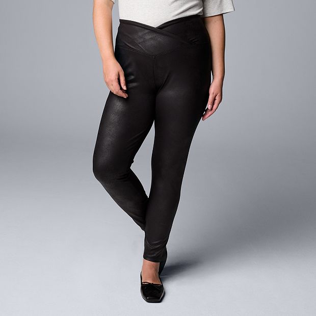 Plus Size Simply Vera Vera Wang Crossover Waist Faux Leather Leggings