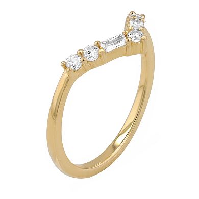SIRI USA by TJM Gold Tone Sterling Silver Cubic Zirconia V-Shaped Ring