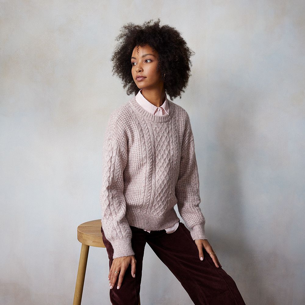 Women's LC Lauren Conrad Cable Knit Crewneck Sweater