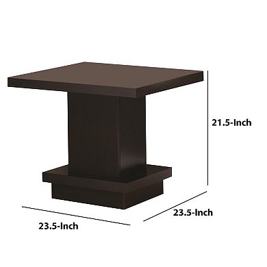 Contemporary End Table With Pedestal Base, Cappuccino Brown