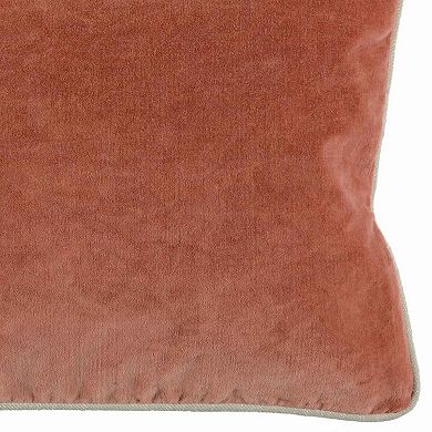 Rectangular Fabric Throw Pillow with Solid Color and Piped Edges, Pink