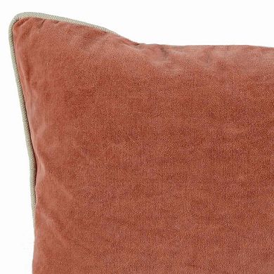 Rectangular Fabric Throw Pillow with Solid Color and Piped Edges, Pink