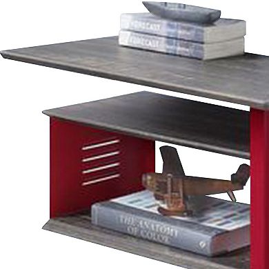 Accent Table with Metal Cargo Style and 3 Caster Wheels, Red