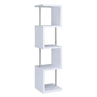 Modern Four Tier Wood And Metal Bookcase, White