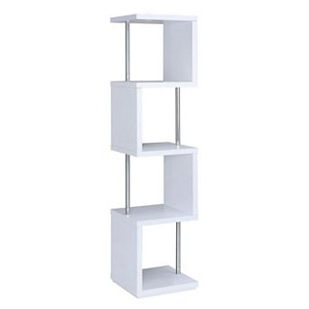 Modern Four Tier Wood And Metal Bookcase, White