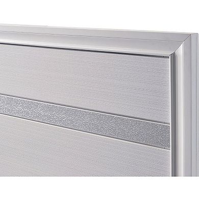 Panel Design Eastern King Bed with Silver Accents and Bracket Feet, White