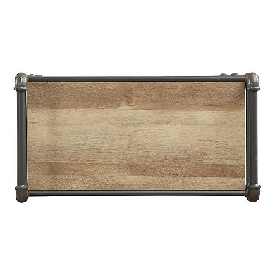 Three Tier Metal Bookshelf With Wooden Shelves, Oak Brown & Gray