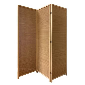 3 Panel Roll Room Divider, Natural Brown