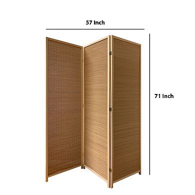 3 Panel Roll Room Divider, Natural Brown