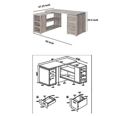 Contemporary Style L Shaped Office Desk, Gray