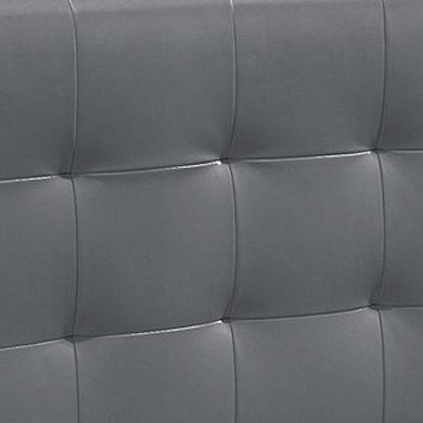 Twin Leatherette Bed with Checkered Tufted Headboard, Gray