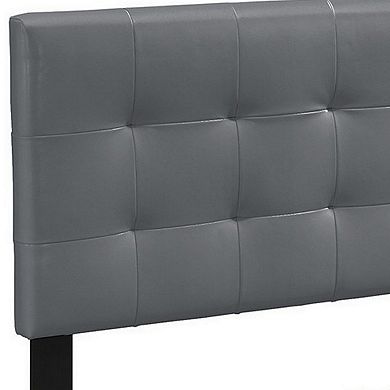 Twin Leatherette Bed with Checkered Tufted Headboard, Gray