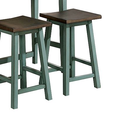 3 Piece Bar Table Set with Contoured Seat, Antique Blue and Brown