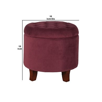 Button Tufted Velvet Upholstered Wooden Ottoman with Hidden Storage, Red and Brown