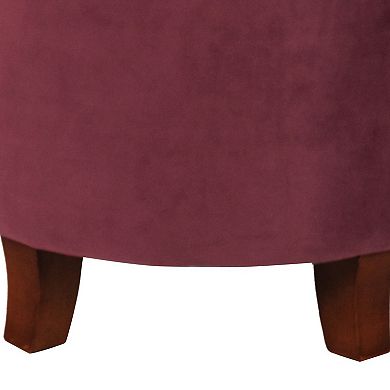 Button Tufted Velvet Upholstered Wooden Ottoman with Hidden Storage, Red and Brown
