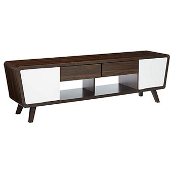 Glittering Two Tone Mid Century Modern TV Stand, White and Brown