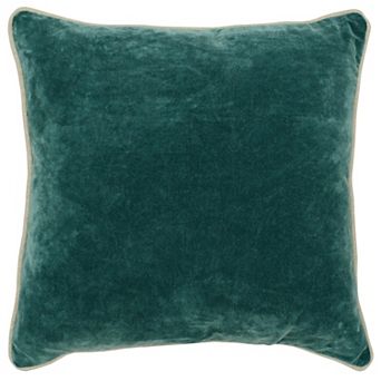 Square Fabric Throw Pillow with Solid Color and Piped Edges, Teal Green