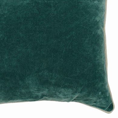 Square Fabric Throw Pillow with Solid Color and Piped Edges, Teal Green