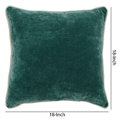Square Fabric Throw Pillow with Solid Color and Piped Edges, Teal Green